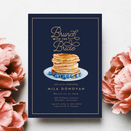 Invitation Marine Blueberry Pancakes Fête des mariées Brunch