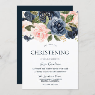 Invitation Marine & Blush Baby Boy ou Girls Christening Baptê