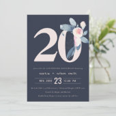 INVITATION MARINE BLUSH BLUE FLORAL 20E TOUTE ANNÉE ANNIVERSA (Debout devant)