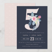 INVITATION MARINE BLUSH BLUE FLORAL 5E TOUTE ANNÉE ANNIVERSAI (Devant / Derrière)