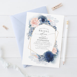 Invitation Marine Blush Dusty Blue Floral Fête des mariées mo