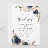 Invitation Marine & Blush Elégance : Beau Mariage Floral (Devant)