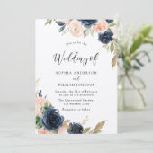 Invitation Marine & Blush Elégance : Beau Mariage Floral (Debout devant)