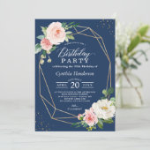 Invitation Marine Blush Floral Adulte fête d'anniversaire (Debout devant)