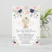 Invitation Marine Blush Floral Drive By Baby shower Quarantai (Debout devant)