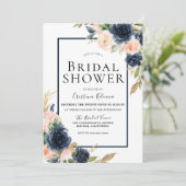 Invitation Marine & Blush Floral Elegance Fête des mariées (Debout devant)