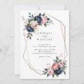 Invitation Marine Blush Floral Géométrique Élégant Mariage Sc (Devant)