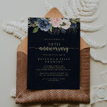 Invitation Marine Blush Floral Gold 50e anniversaire Mariage<br><div class="desc">Cette invitation à l'anniversaire du 50e anniversaire du mariage en or floral bleu marine est parfaite pour un événement rustique. Le design se compose de belles peintes à la main bleu foncé, bleu, bleu marine, rose, rousse, fleurs dorées et feuillage vert. Changez le numéro pour célébrer n'importe quel jalon anniversaire....</div>