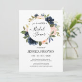 Invitation Marine Blush Floral Greenery Fête des mariées Feui (Debout devant)