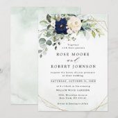 Invitation Marine Blush Floral Greenery Mariage géométrique (Devant / Derrière)