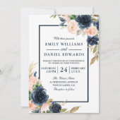 Invitation Marine & Blush Floral Mariage élégant (Devant)