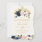 Invitation Marine Blush Floral Tiara Quinceanera (Devant)