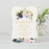 Invitation Marine Blush Floral Tiara Quinceanera (Debout devant)
