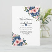 Invitation Marine & Blush Floral Virtual Baby ou Fête des mar (Debout devant)