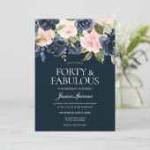 Invitation Marine & Blush Flowers 40e fête d'anniversaire (Debout devant)