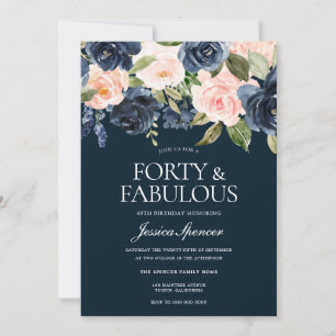 Invitation Marine & Blush Flowers 40e fête d'anniversaire