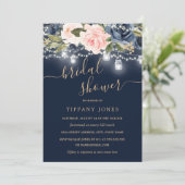 Invitation Marine Blush Gold Floral Rustic Fête des mariées e (Debout devant)