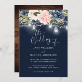 Invitation Marine Blush Gold Floral Rustic Wood Wedding Invit (Devant / Derrière)