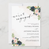 Invitation Marine & Blush Pink Floral Nous sommes engagés Inv (Devant)