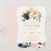 Invitation Marine Blush Princess Floral Tiara Anniversaire (Devant / Derrière)