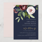 INVITATION MARINE BLUSH ROSE BURGUNDY PEONY MARIAGE FLORAL (Devant / Derrière)
