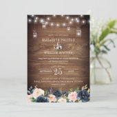 Invitation Marine Blush rose Floral Rustique Grange Mariage e (Debout devant)
