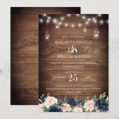 Invitation Marine Blush rose Floral Rustique Grange Mariage e (Devant / Derrière)