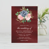 Invitation Marine Blush rose Floral tout en un Mariage de Bou (Debout devant)