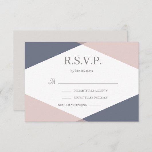 Invitation Marine Blush rose géométrique Mariage moderne RSVP (Devant / Derrière)