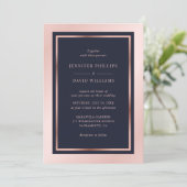 Invitation Marine Blush Rose Rose Or moderne Cadre Mariage (Debout devant)