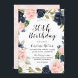 Invitation Marine & Blush Watercolor 30e fête d'anniversaire<br><div class="desc">Aquarelle bleu marine Blush 30th Birthday Party Invitation Invitation Voir les articles correspondants dans Niche et Nest Store</div>