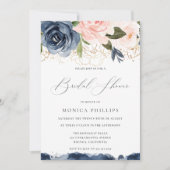Invitation Marine & Blush Watercolor Florals Fête des mariées (Devant)