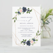 Invitation Marine & Blush Wedding Inviter Faux Foil Géométriq (Debout devant)