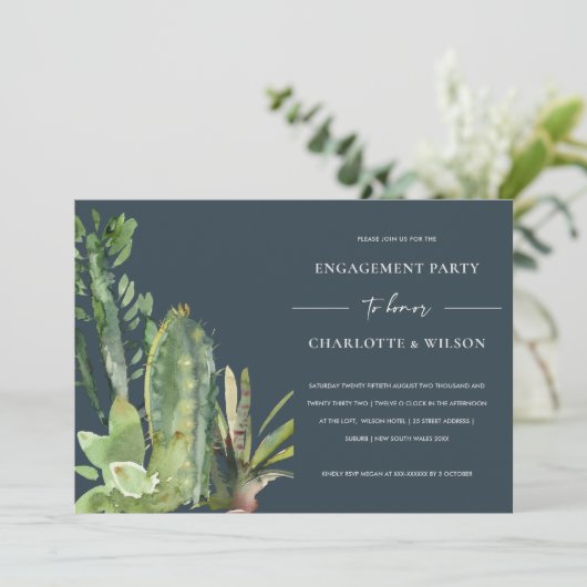 INVITATION MARINE BOHO DESERT CACTI SUCCULENT FAUNA FIANÇAILL (Debout devant)