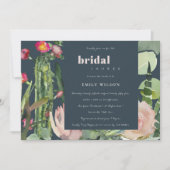 INVITATION MARINE BOHO ROSE FLORAL CACTI FOLIE FÊTE DES MARIÉ (Devant)