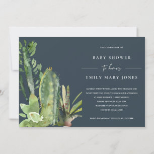 INVITATION MARINE BOHO SUCCULENT DESERT CACTI FAUNA BABY SHOW