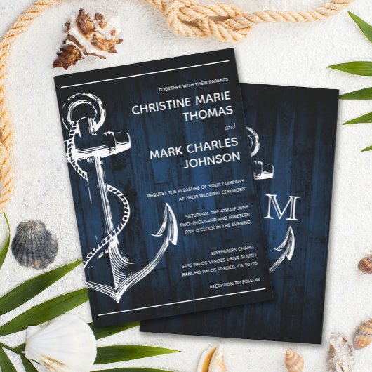 Invitation Marine Bois Nautical Ship Ancre Mariage