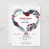 Invitation marine & bordeaux coeur floral douche nuptiale (Devant)