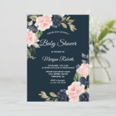 Invitation Marine botanique & Blush Floral Neutral Baby showe (Debout devant)