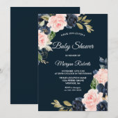 Invitation Marine botanique & Blush Floral Neutral Baby showe (Devant / Derrière)