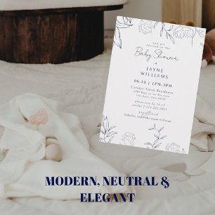 Invitation Marine Botanique Ligne Art Baby shower neutre