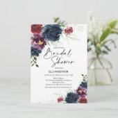 Invitation Marine Bourgogne Bold Fête des mariées florale (Debout devant)