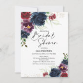 Invitation Marine Bourgogne Bold Fête des mariées florale (Devant)