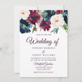 Invitation Marine & Bourgogne Fleurs rouges Vins Élégant Mari (Devant)