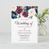 Invitation Marine & Bourgogne Fleurs rouges Vins Élégant Mari (Debout devant)