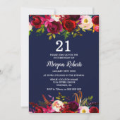 Invitation Marine Bourgogne Floral 21e anniversaire Invitatio (Devant)