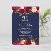 Invitation Marine Bourgogne Floral 21e anniversaire Invitatio (Debout devant)