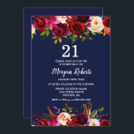 Invitation Marine Bourgogne Floral 21e anniversaire Invitatio<br><div class="desc">Marine Bleu Bourgogne Floral Élégant 21ème anniversaire Invitation Voir la collection correspondante dans Niche et Nest Store</div>