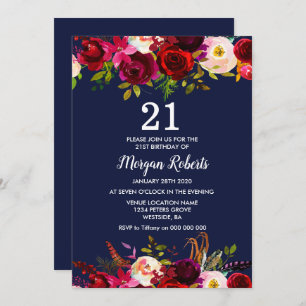 Invitation Marine Bourgogne Floral 21e anniversaire Invitatio
