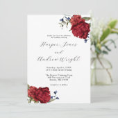 Invitation Marine Bourgogne Floral Garden Mariage (Debout devant)